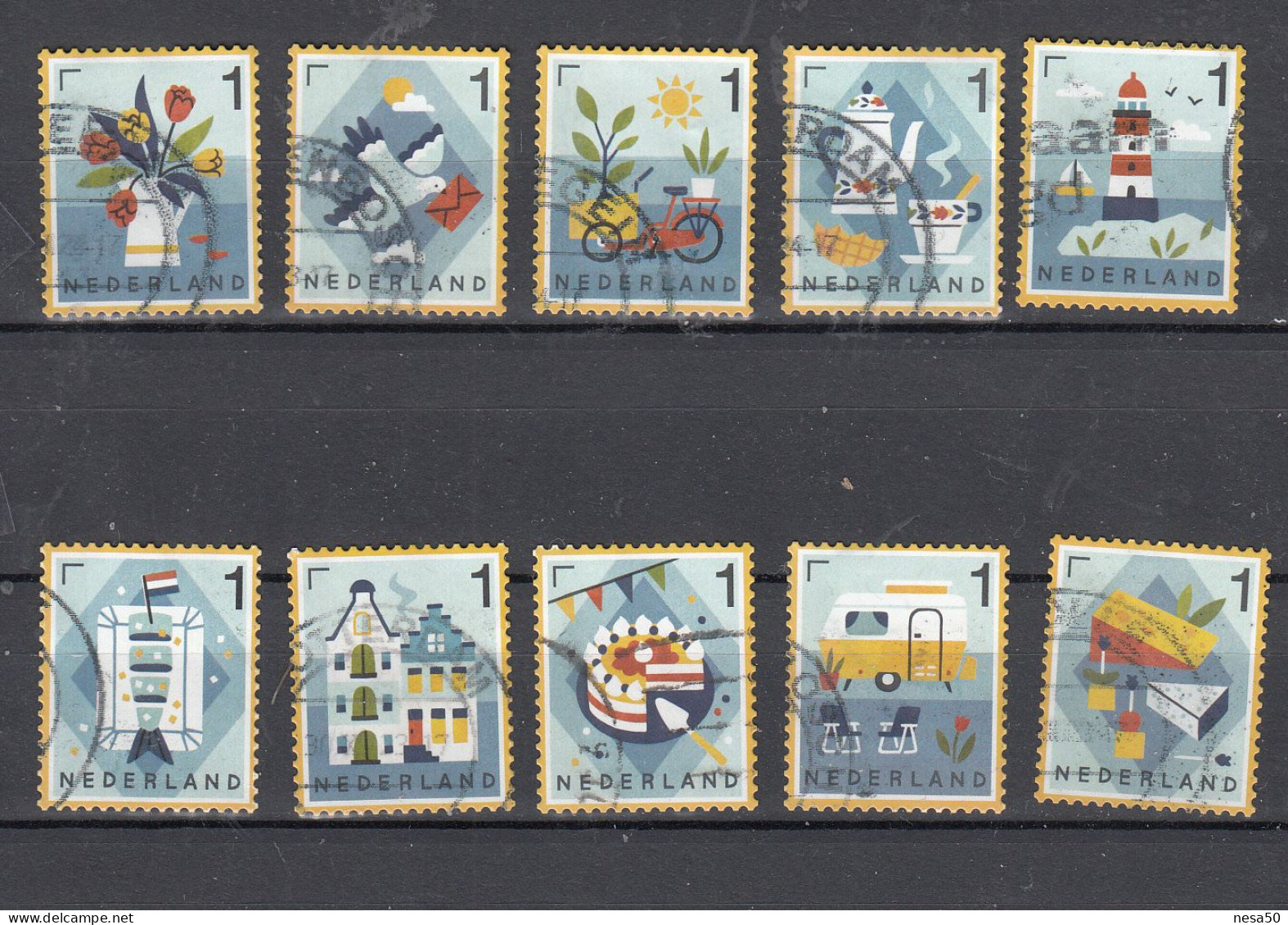 Nederland 2023 Nvph Nr 4122 - 4131 , Mi Nr 4213 - 4222   Echt Nederlands , Vuurtoren, Koffie, Kaas, Flower, Lighthouse, - Usados