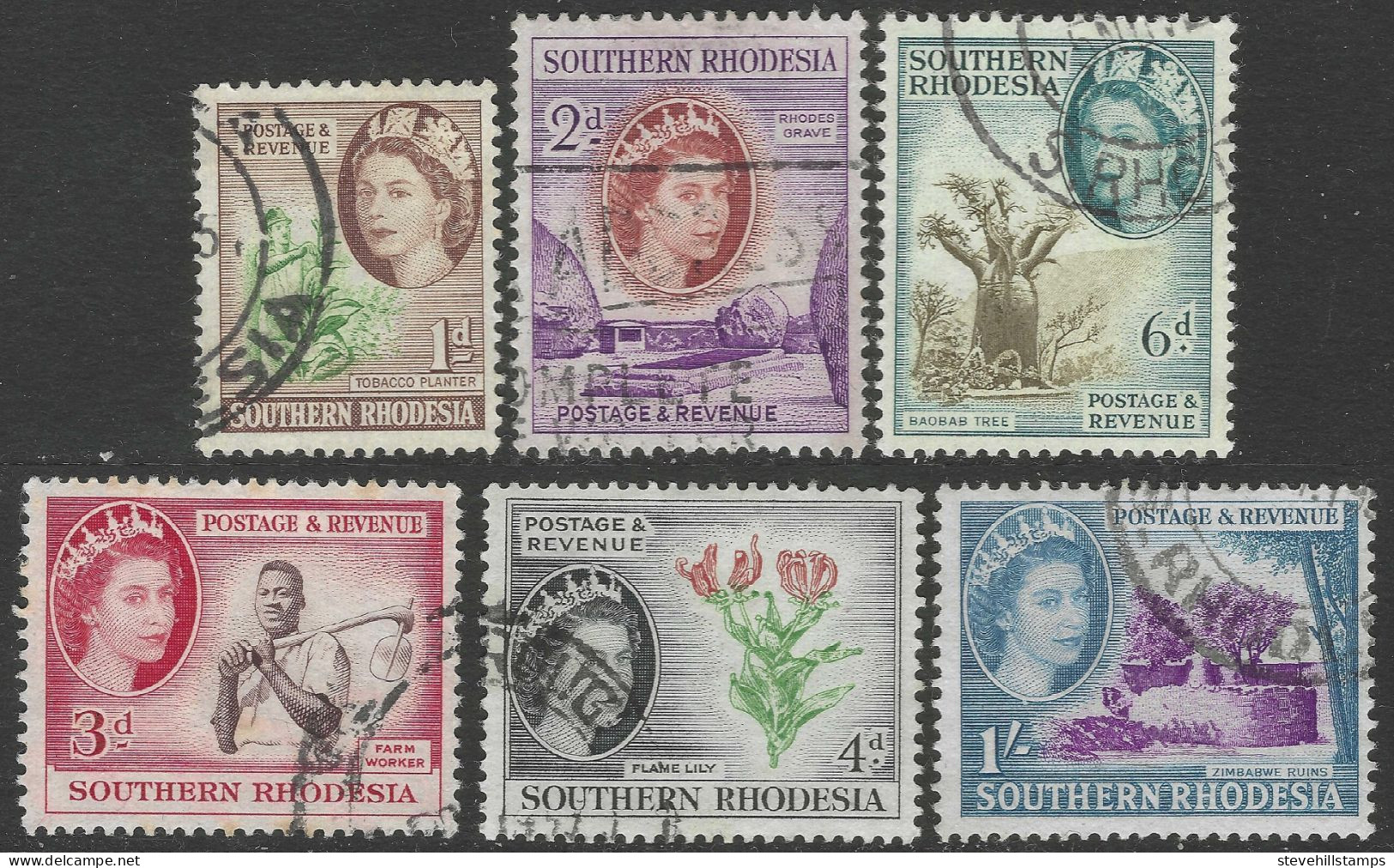 Southern Rhodesia. 1953 QEII. 6 Used Values To 1/-. SG 79etc. M3031 - Southern Rhodesia (...-1964)