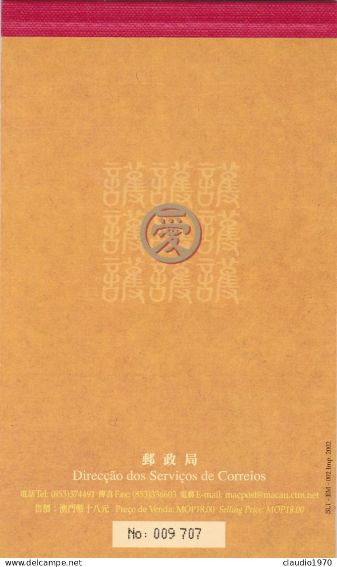 MACAO - FRANCOBOLLI - LIBRETTO - AMR FILIAL FILIAL LOVE - REGGIONE AMMINISTRATIVA SPECIALE DELLA CINA - 2002 - Cuadernillos