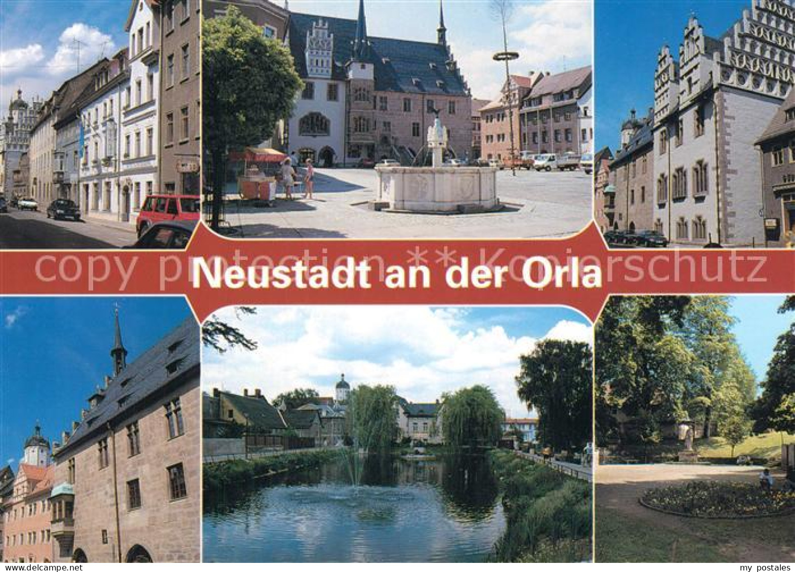 73228491 Neustadt Orla Erich Thaelmann Strasse Rathaus Brunnen Rathausgiebel Sta - Neustadt / Orla