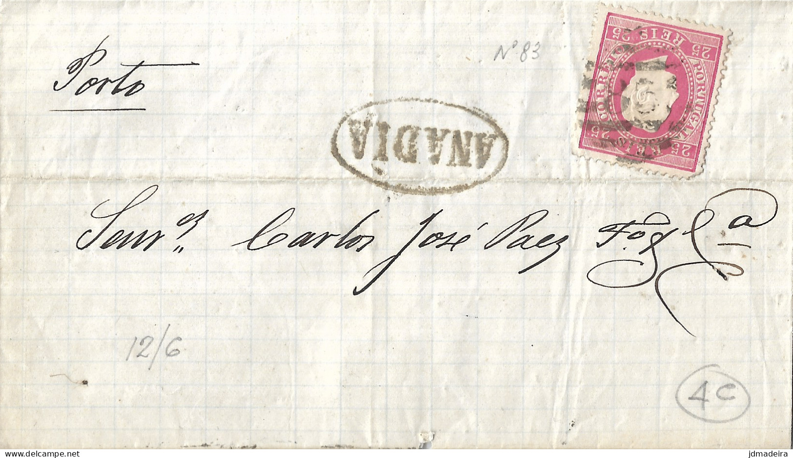 Portugal Cover From Anadia To Porto With King Luiz 25 Réis Stamp - Lettres & Documents
