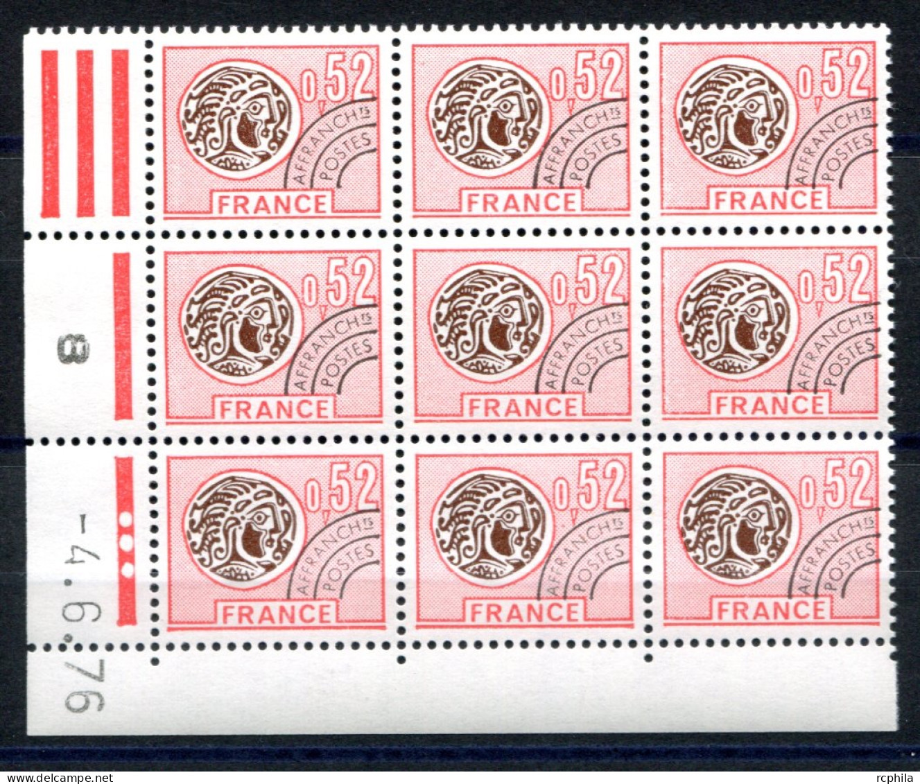 RC 27175 FRANCE COTE 4,50€ PRÉO N° 139 BLOC DE 9 COIN DATÉ DU 4.6.76 NEUF ¨¨MNH TB - Prematasellados