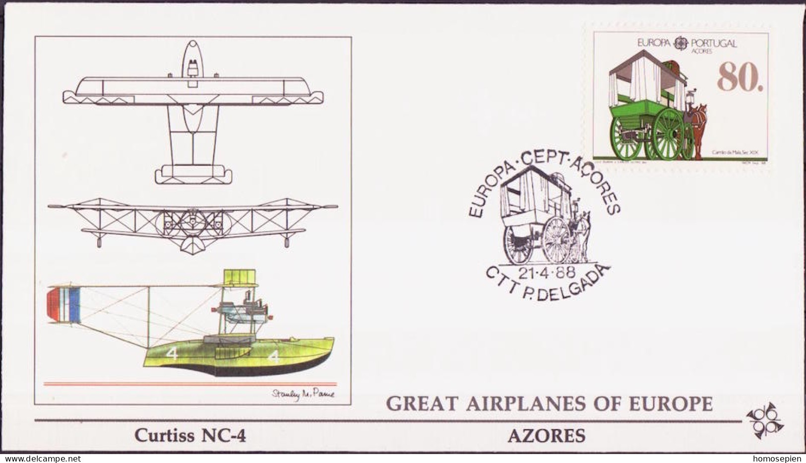 Europa CEPT 1988 Açores - Azores - Azoren - Portugal FDC Y&T N°380 - Michel N°390b - 80e EUROPA - 1988