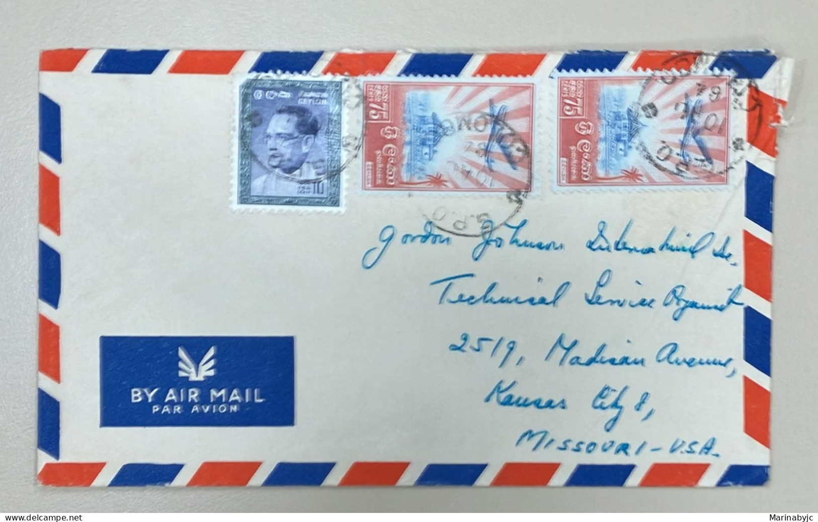 D)1964, CEYLON, LETTER CIRCULATED FROM CEYLON TO THE U.S.A, AIR MAIL, WITH SOLOMON BANDARANAIKE STAMPS, 1899 - 1959, NAT - Sri Lanka (Ceylon) (1948-...)