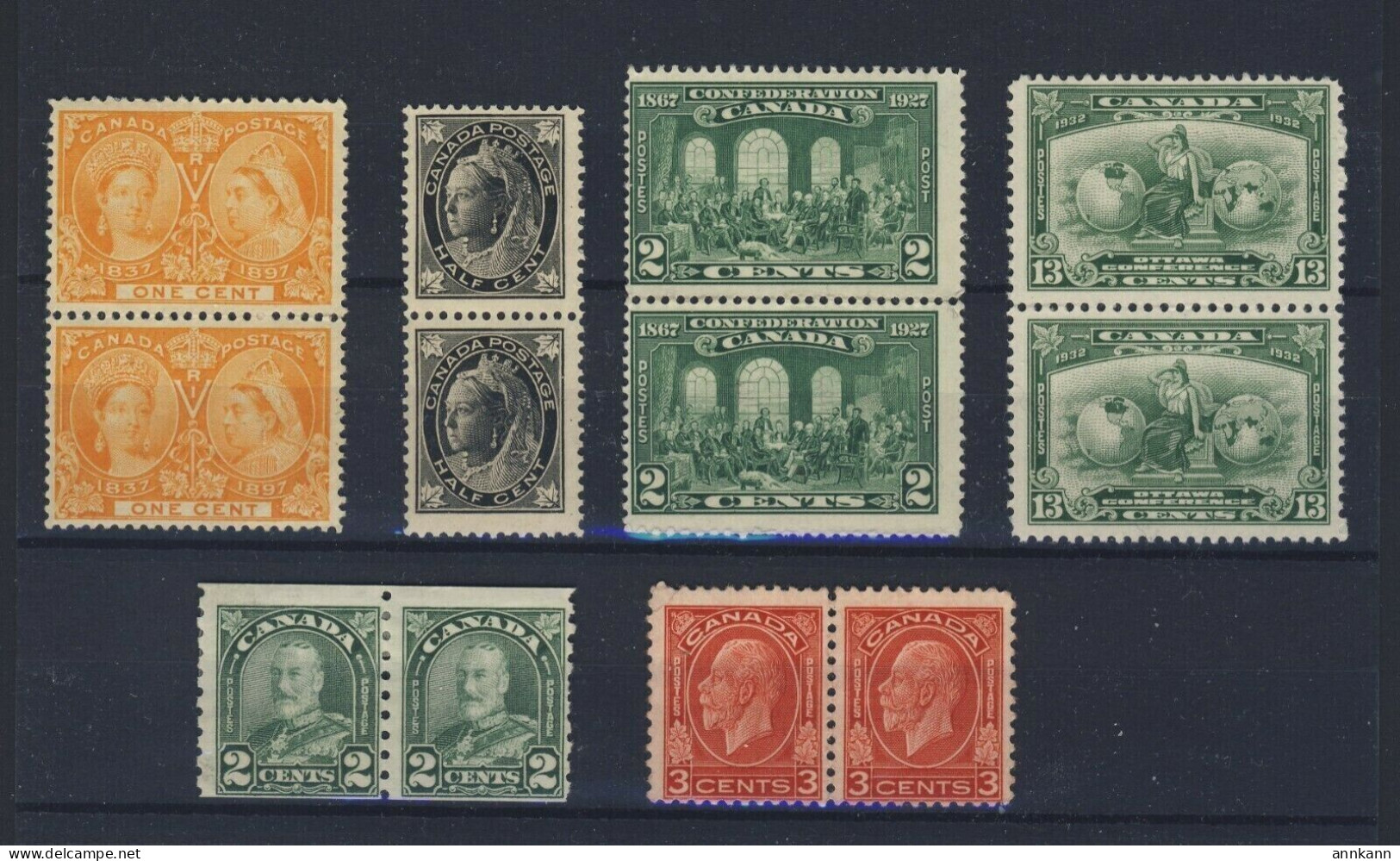 12x Canada Mint Stamps 6x Pairs #51-1c Jubilee #66 142-180-194-197 GV = $107.00 - Ongebruikt