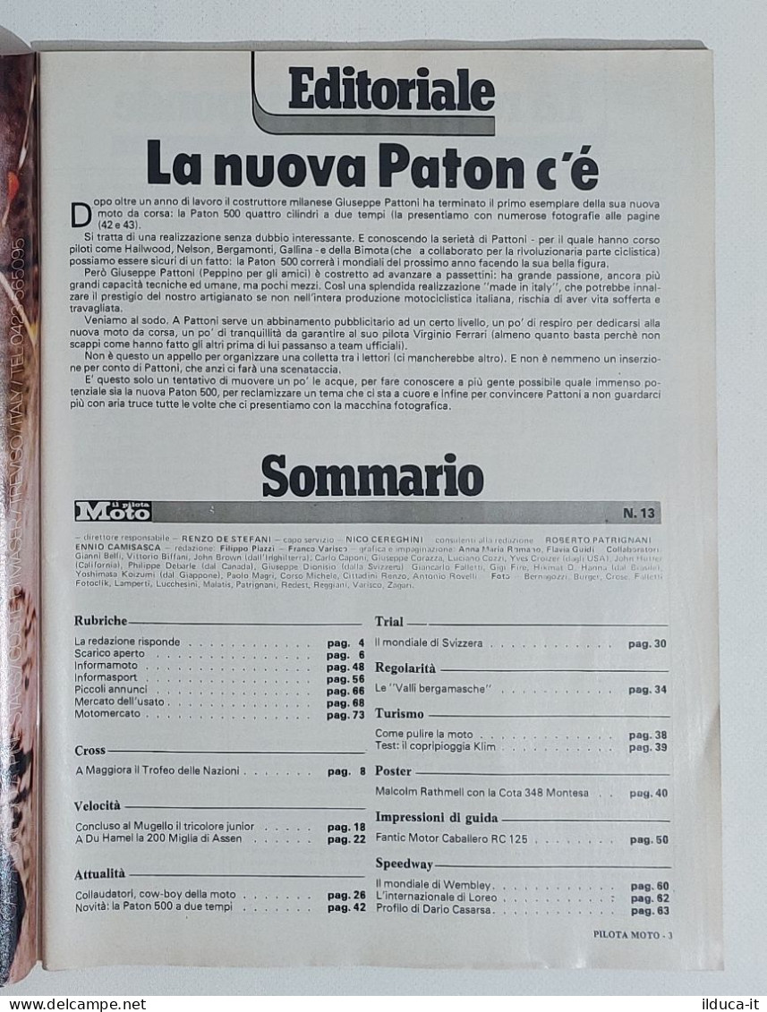 43967 Il Pilota Moto 1975 A. VI N. 13 - Caballero RC 125; Mondiale Trial; Paton - Motori