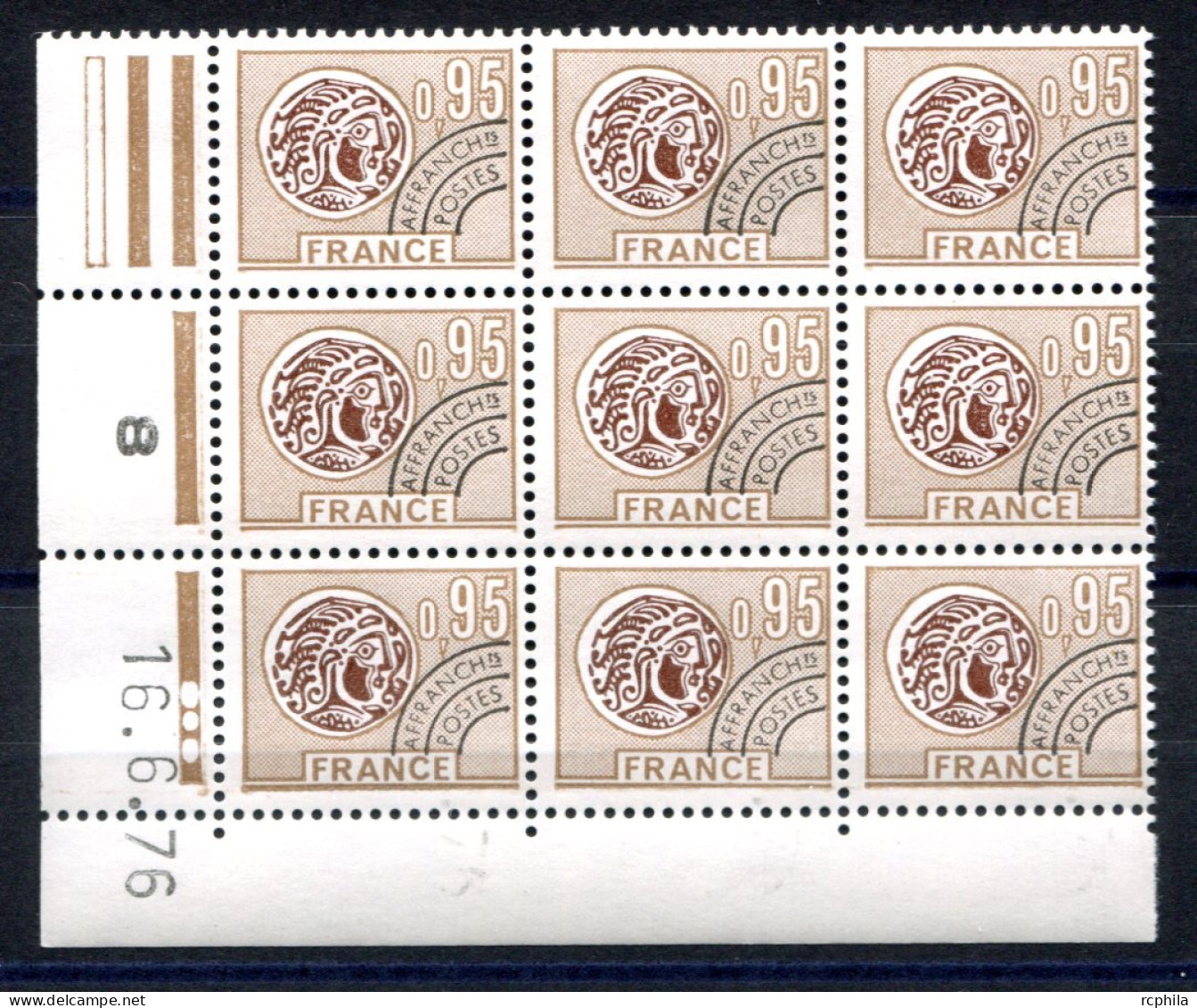 RC 27177 FRANCE COTE 13,50€ PRÉO N° 143 BLOC DE 9 COIN DATÉ DU 16.6.76 NEUF ¨¨MNH TB - Prematasellados