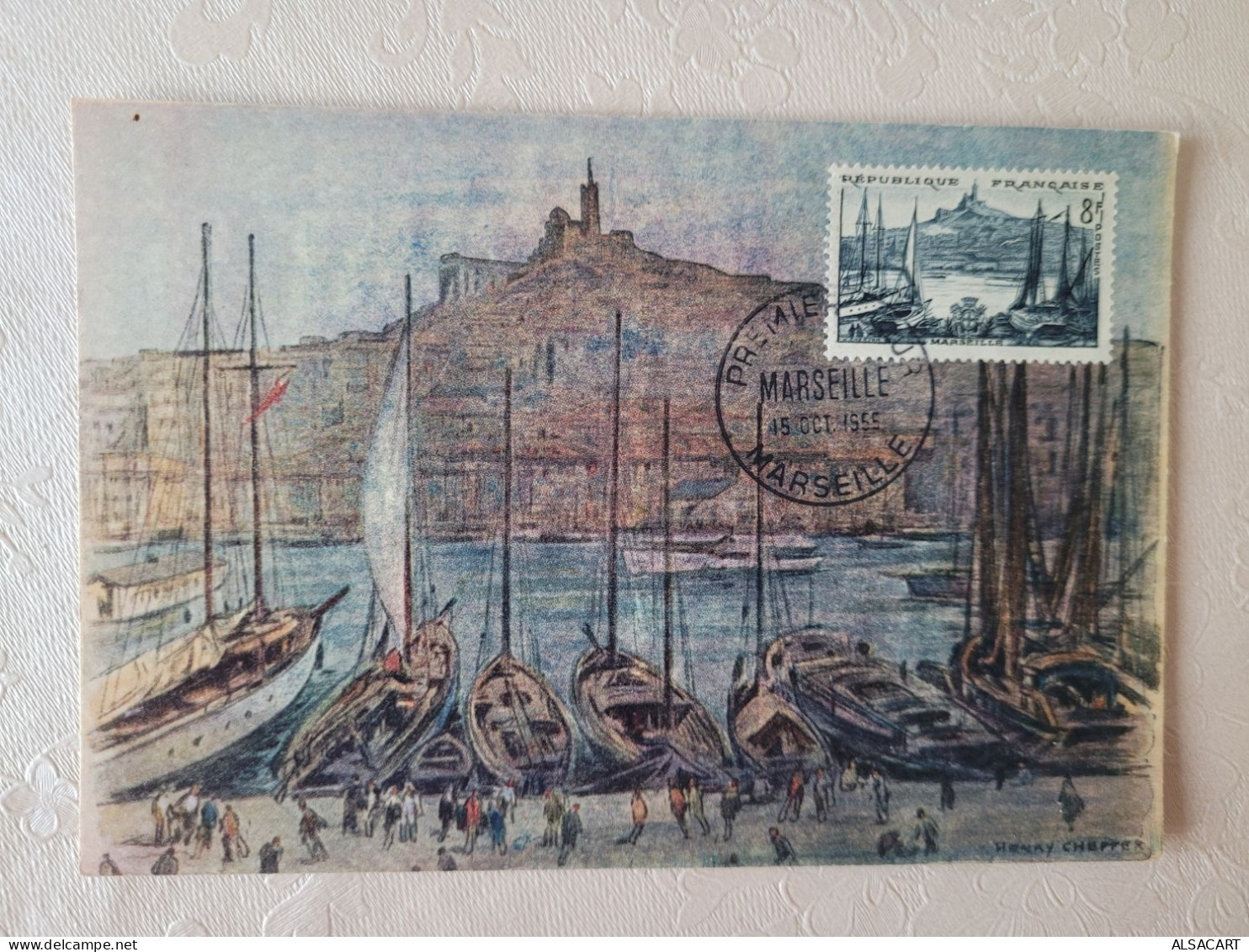 Marseille , Carte Postale D 'illustrateur , Henry Cheffer , 1955 , Carte XIieme  Bourse De La Méditerranée - Vieux Port, Saint Victor, Le Panier