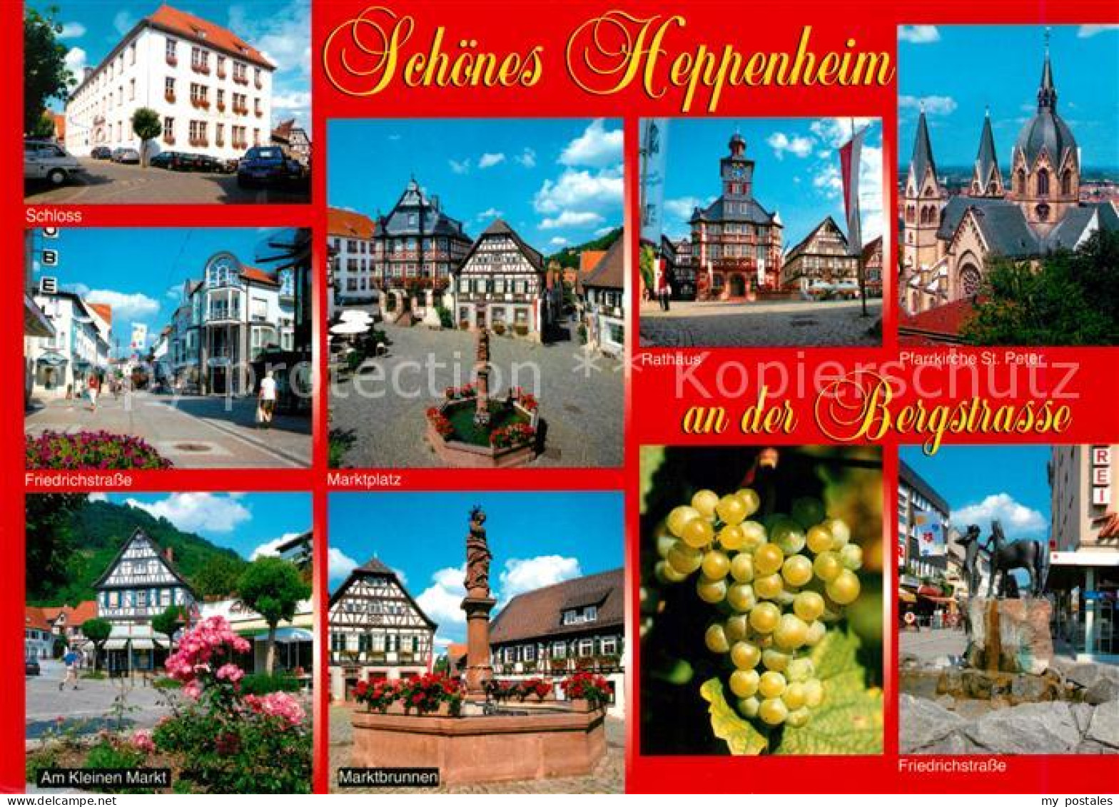 73228292 Heppenheim Bergstrasse Schloss Marktplatz Brunnen Rathaus Pfarrkirche S - Heppenheim