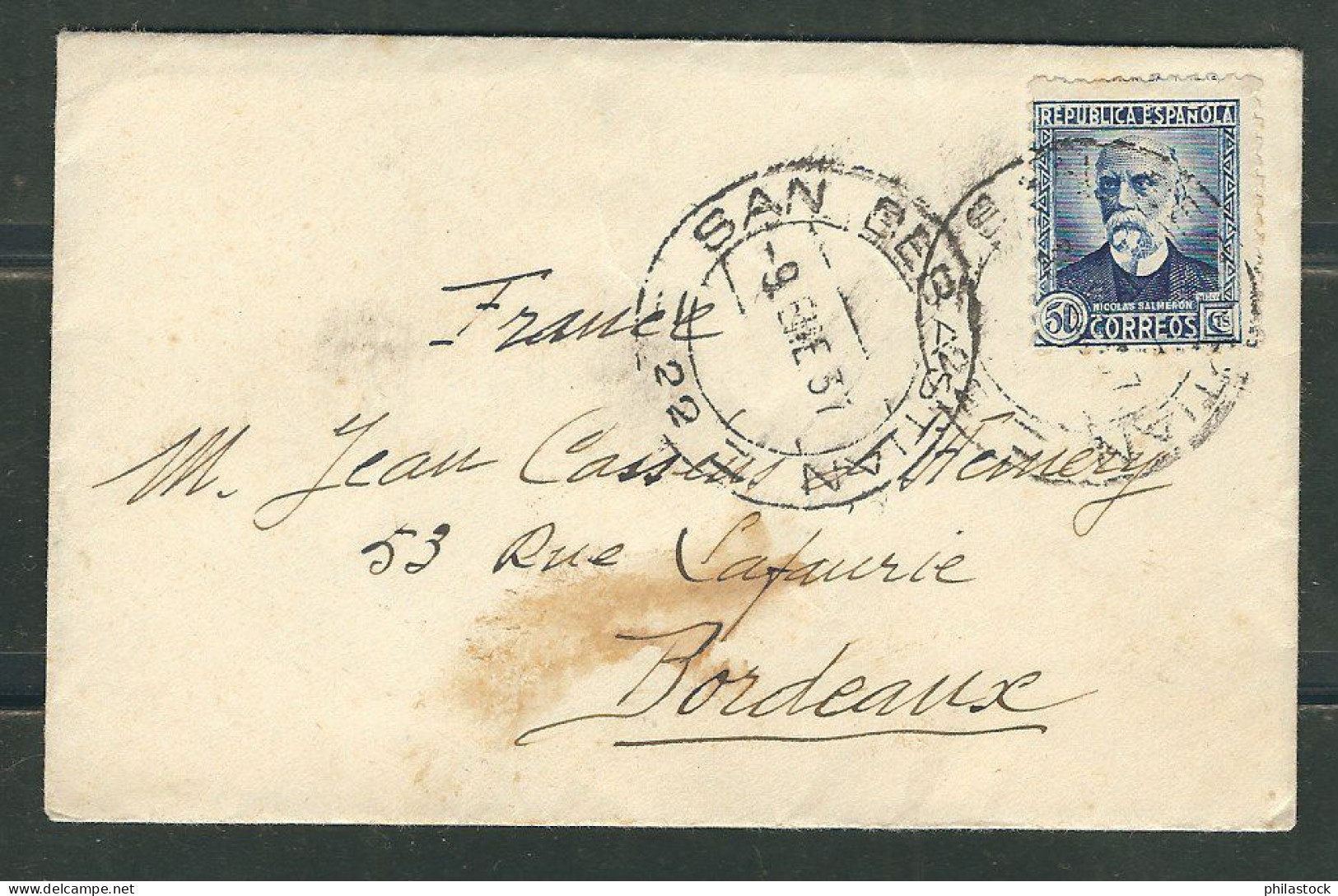 ESPAGNE 1937 Lettre Censurée De San Sébastian Pour Bordeaux - Bolli Di Censura Nazionalista