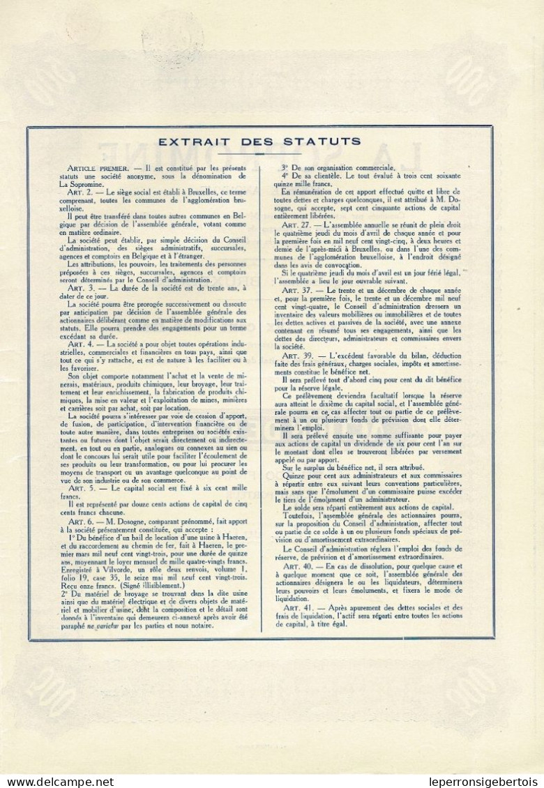 Titre De 1923 - La Sopromine - Société Anonyme - Industrie