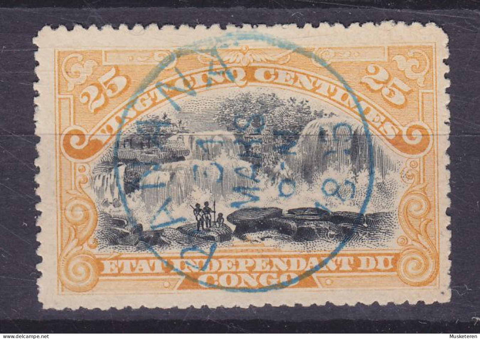 Belgian Congo 1894-1900 Mi. 16, 25c. Inkissi Waterfall (Purple) Deluxe BANANA  1895 Cancel !! (2 Scans) - Gebruikt