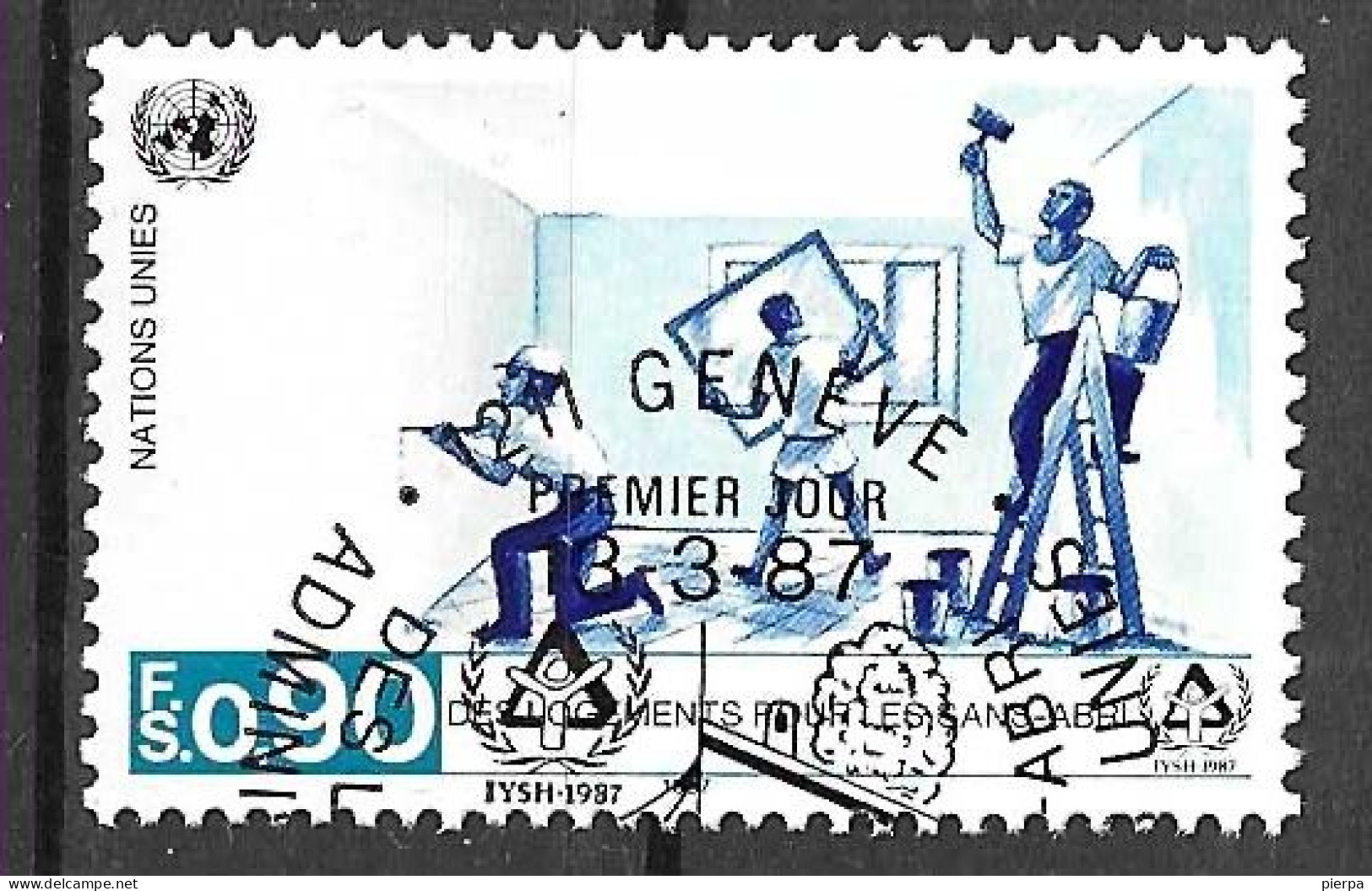 O.N.U. GENEVE - 1987 - EDILIZIA PER I SENZA TETTO - FR. 0,90 - USATO (YVERT 155 - MICHEL 155) - Oblitérés