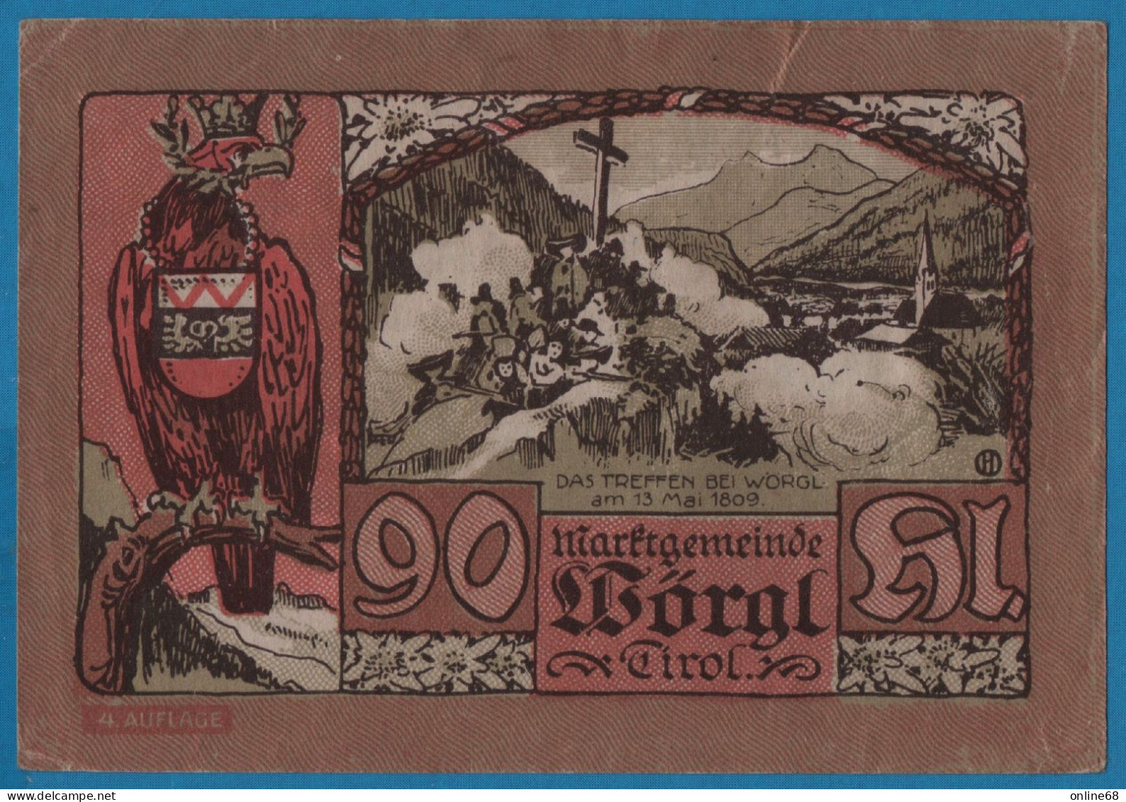 AUSTRIA Wörgl Tirol Marktgemeinde 90 HELLER No Date-31/12/1920 4. AUFLAGE NOTGELD Catalog # FS 1252 - Oesterreich