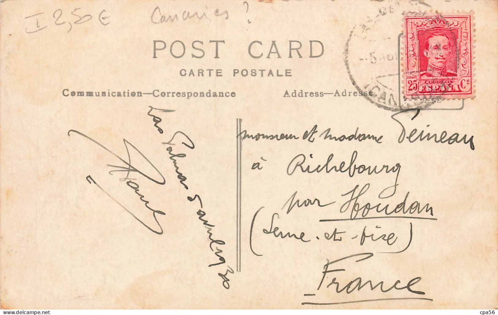 CANARIAS  - LAS PALMAS -  Old Post Card - La Palma