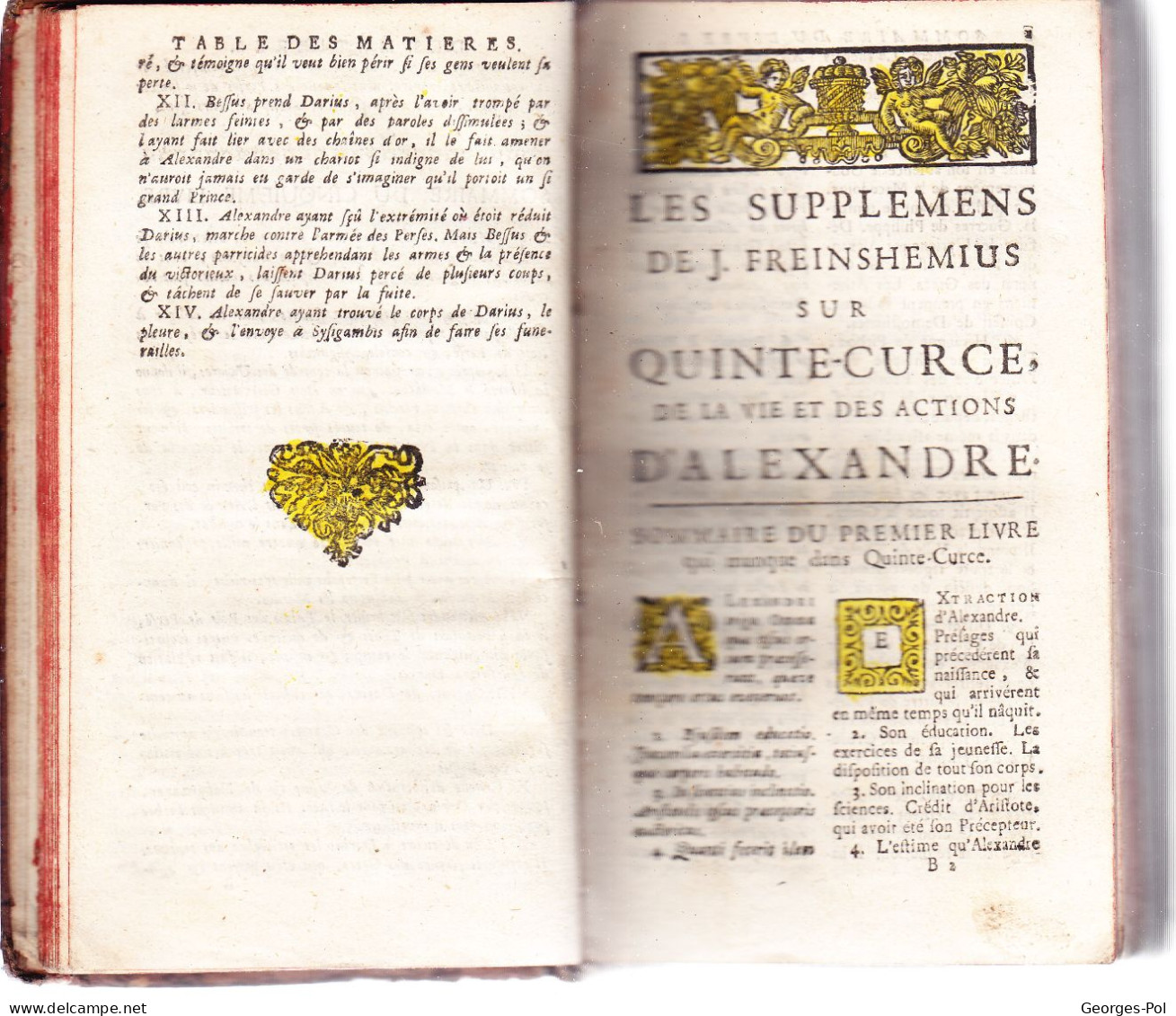 QUINTE-CURCE. 2 TOMES : Alexandre le Grand, en latin, avec traduction française de M. de Vaugelas. (probablement 1680)