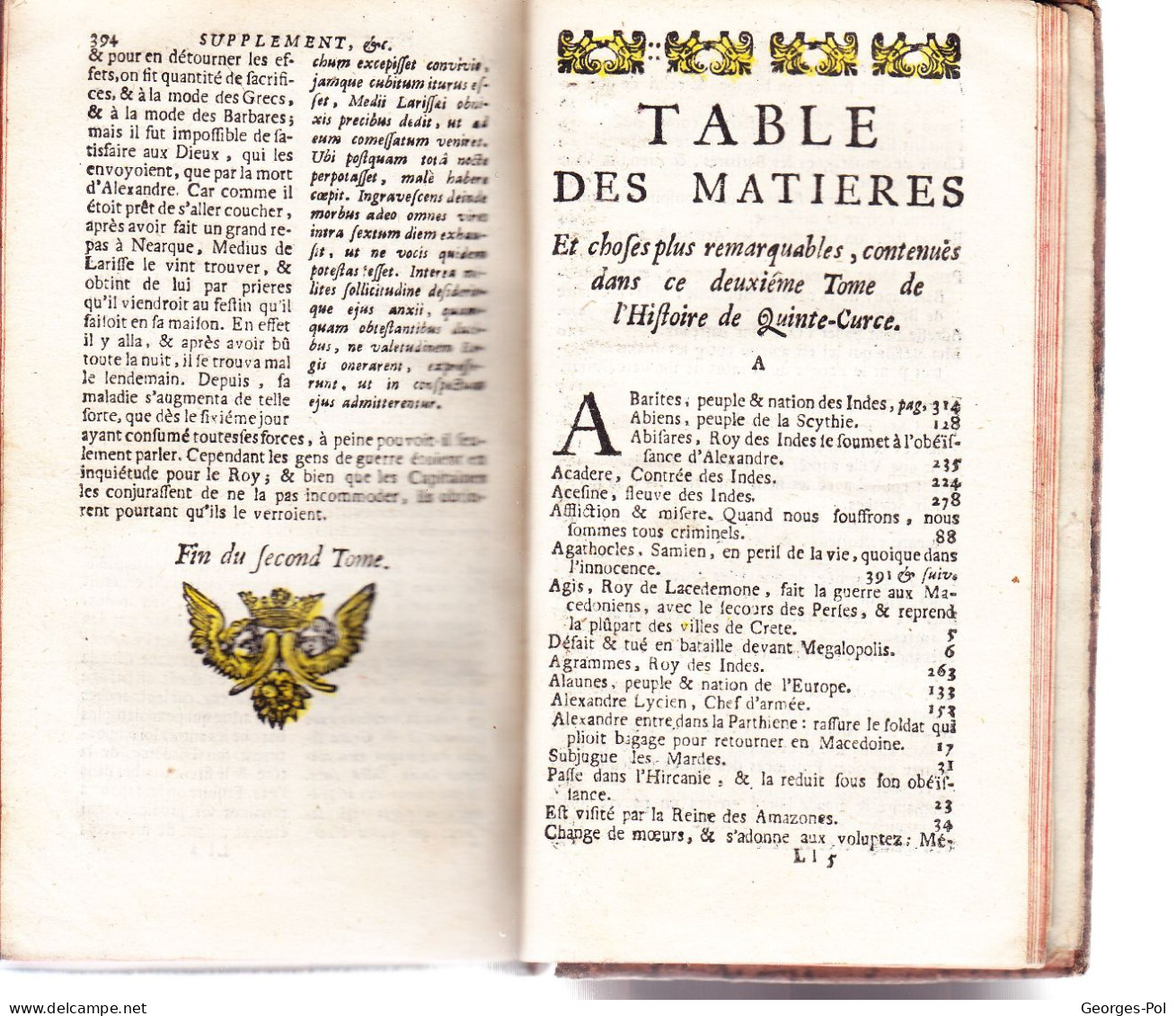 QUINTE-CURCE. 2 TOMES : Alexandre le Grand, en latin, avec traduction française de M. de Vaugelas. (probablement 1680)