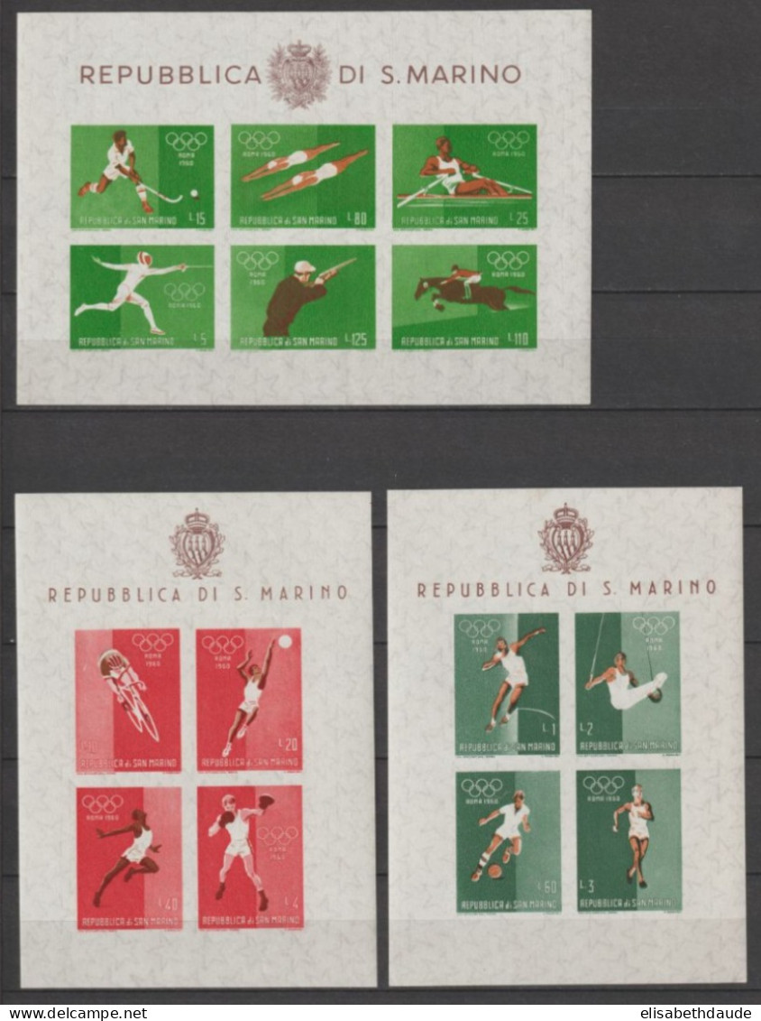 SAN MARINO - 1960 - JEUX OLYMPIQUES ROME - FEUILLETS BLOCS YVERT N°8/10 ** MNH - Blocchi & Foglietti