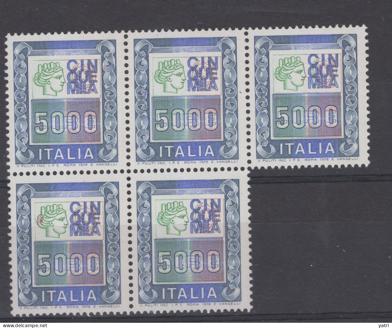 Italia (1978) - Alti Valori - 5.000 Lire In Blocco Di 5 ** - 1971-80:  Nuovi