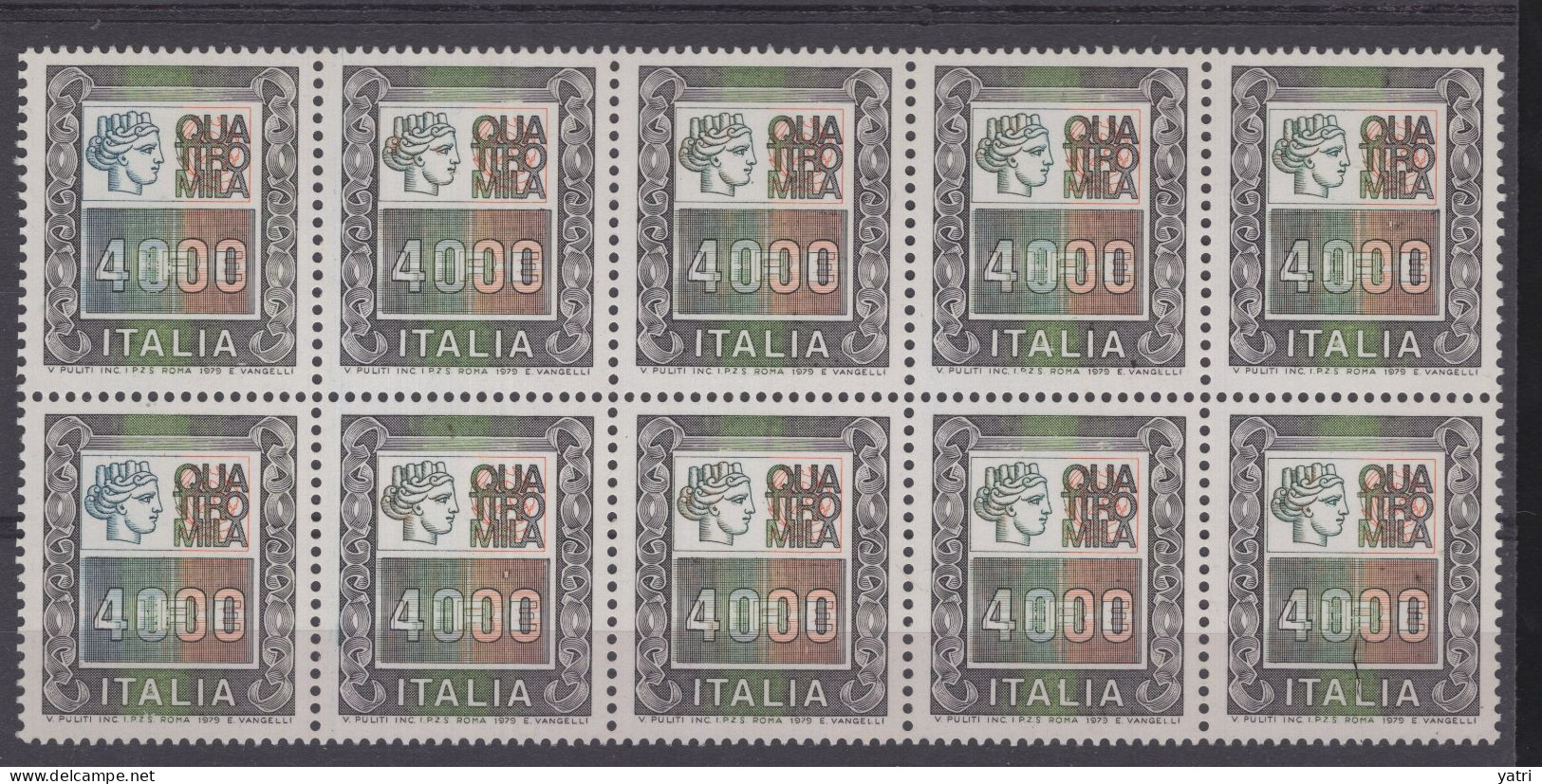 Italia (1978) - Alti Valori - 4.000 Lire In Blocco Di 10 ** - 1971-80:  Nuovi