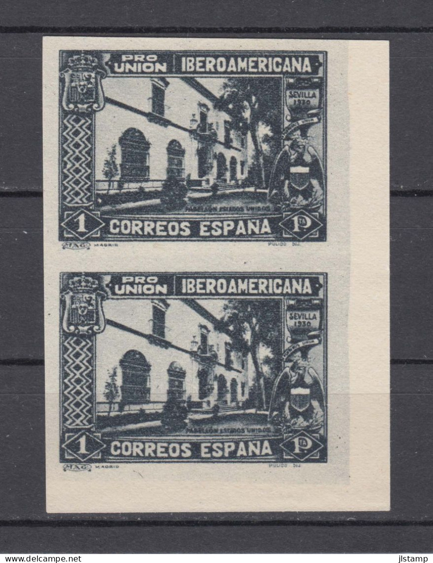 Spain 1930 Colour Proof Imperforate,Exhibition 1P Pair, Scott# 445,MNH,NGAI - Ensayos & Reimpresiones