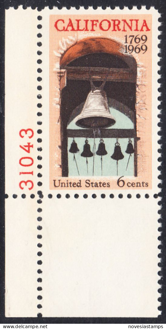 !a! USA Sc# 1373 MNH SINGLE From Lower Left Corner W/ Plate-# 31043 - California Settlement - Neufs