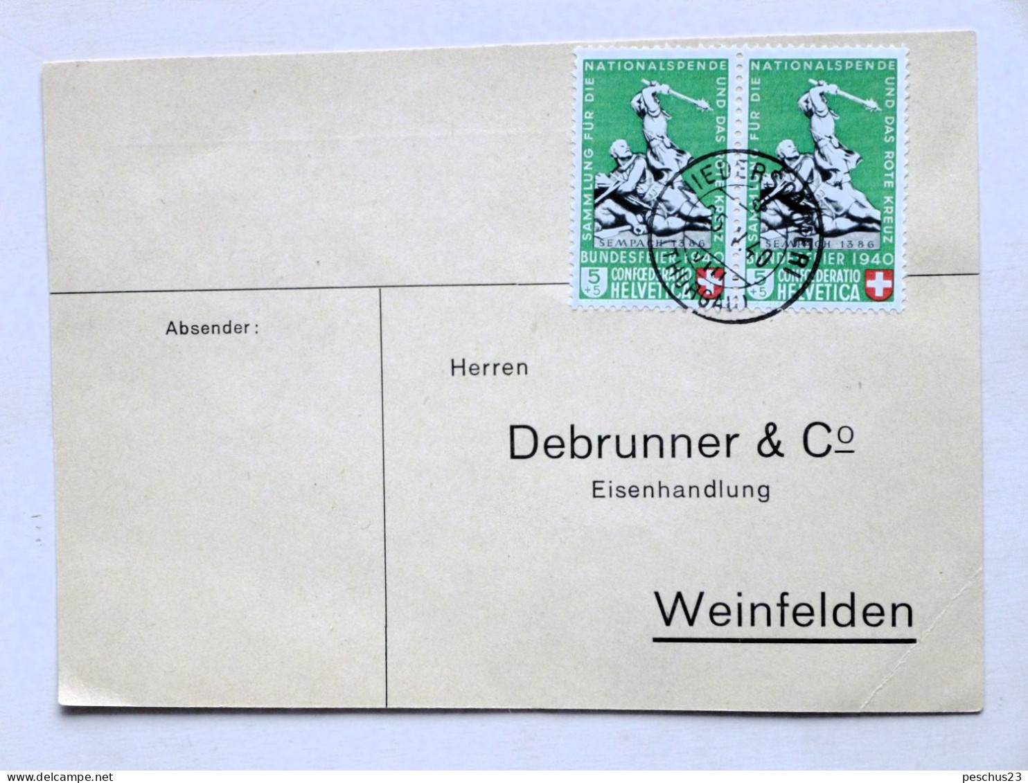 SUISSE / SCHWEIZ / SWITZERLAND / 1940, PK Mit 2x5+5Rp. PRO PATRIA 1940, Gest. NIEDERSOMMERI 25.V.40 > WEINFELDEN - Covers & Documents