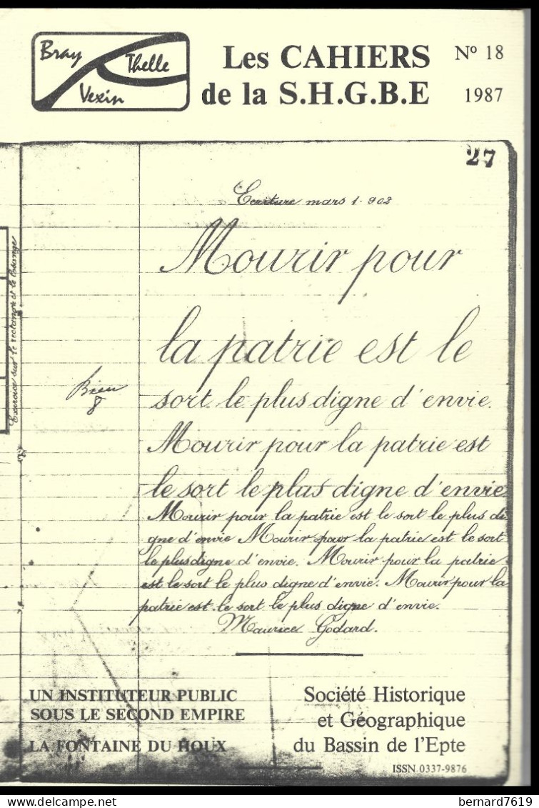 Les Cahiers De La S.H.G.B.E. - N° 18 -   La Fontaine Du Houx- Un Instituteur - Normandie