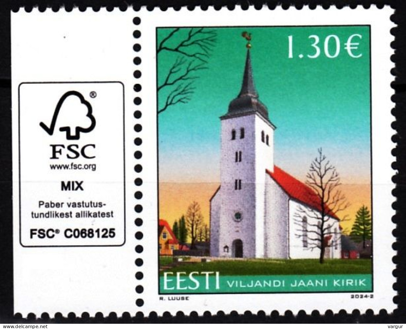 ESTONIA 2024-02 ARCHITECTURE RELIGION: Church. FSC Margin, MNH - Iglesias Y Catedrales