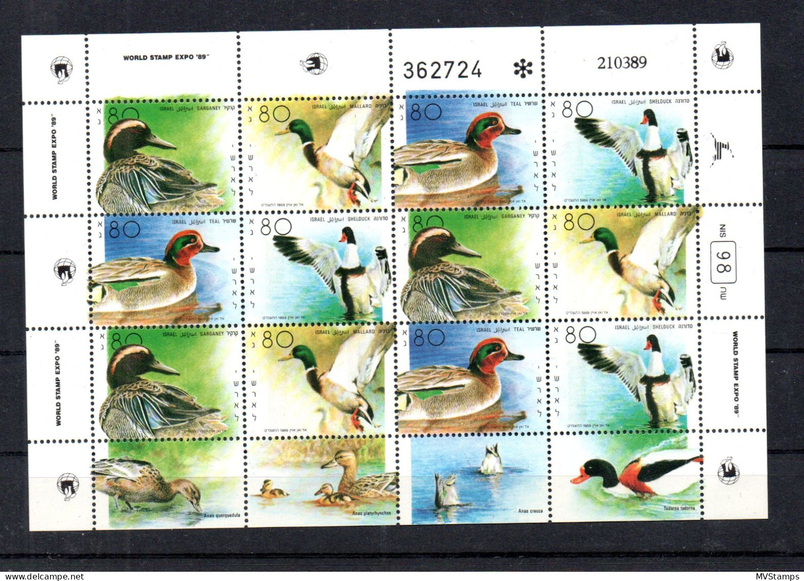 Israel 1989 Kleinbogen 1131/34  Vogel/Gansevogel Postfrisch - Blocks & Sheetlets