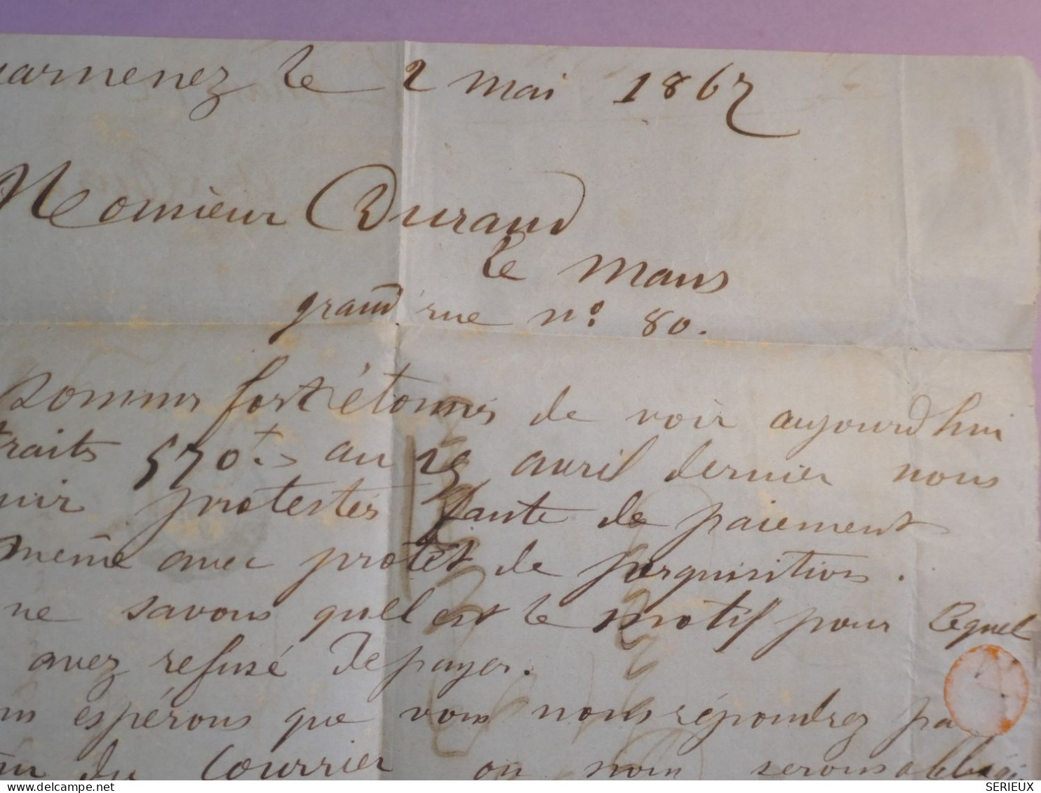 DK 20 FRANCE BELLE  LETTRE   1867  PETIT BUREAU DOUARNENEZ A LE MANS+RETOUR + N°22+++  AFF. INTERESSANT +++ + - 1849-1876: Periodo Classico