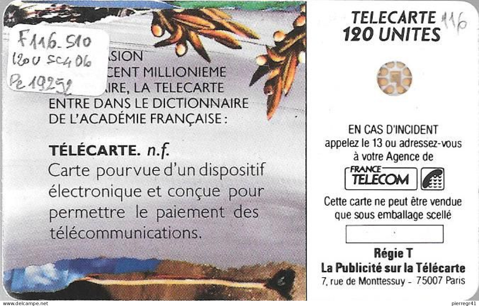 CARTE-PUBLIC-1989-F 116-SC4Ob-Trou 6-120U-5 Pe19252-LA COUPOLE ACADEMIE-UTILISE-TB E- - 1989
