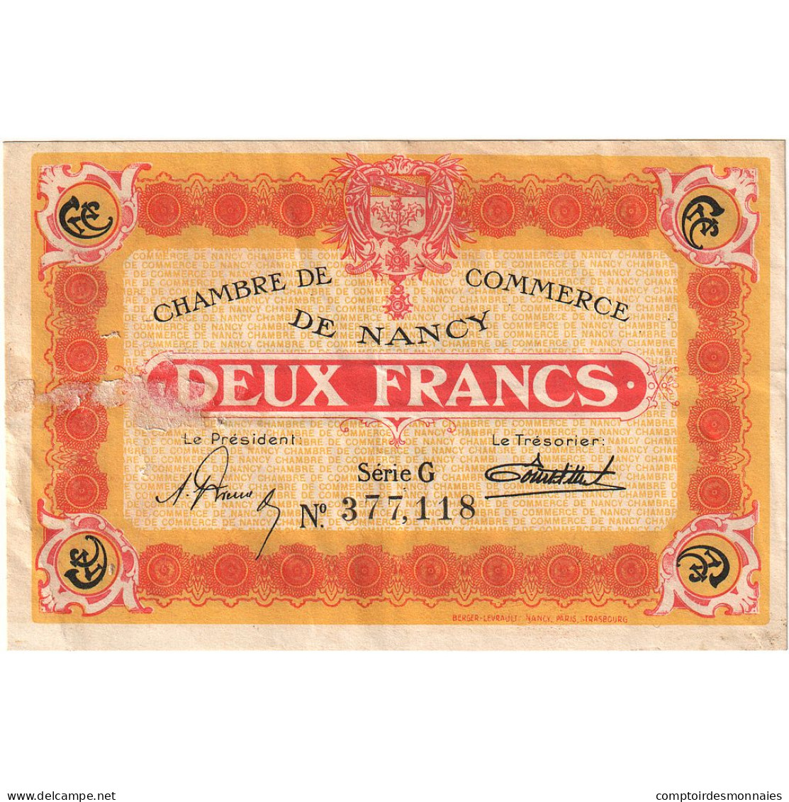 France, Nancy, 2 Francs, 1923, Chambre De Commerce, TTB, Pirot:87-25 - Cámara De Comercio