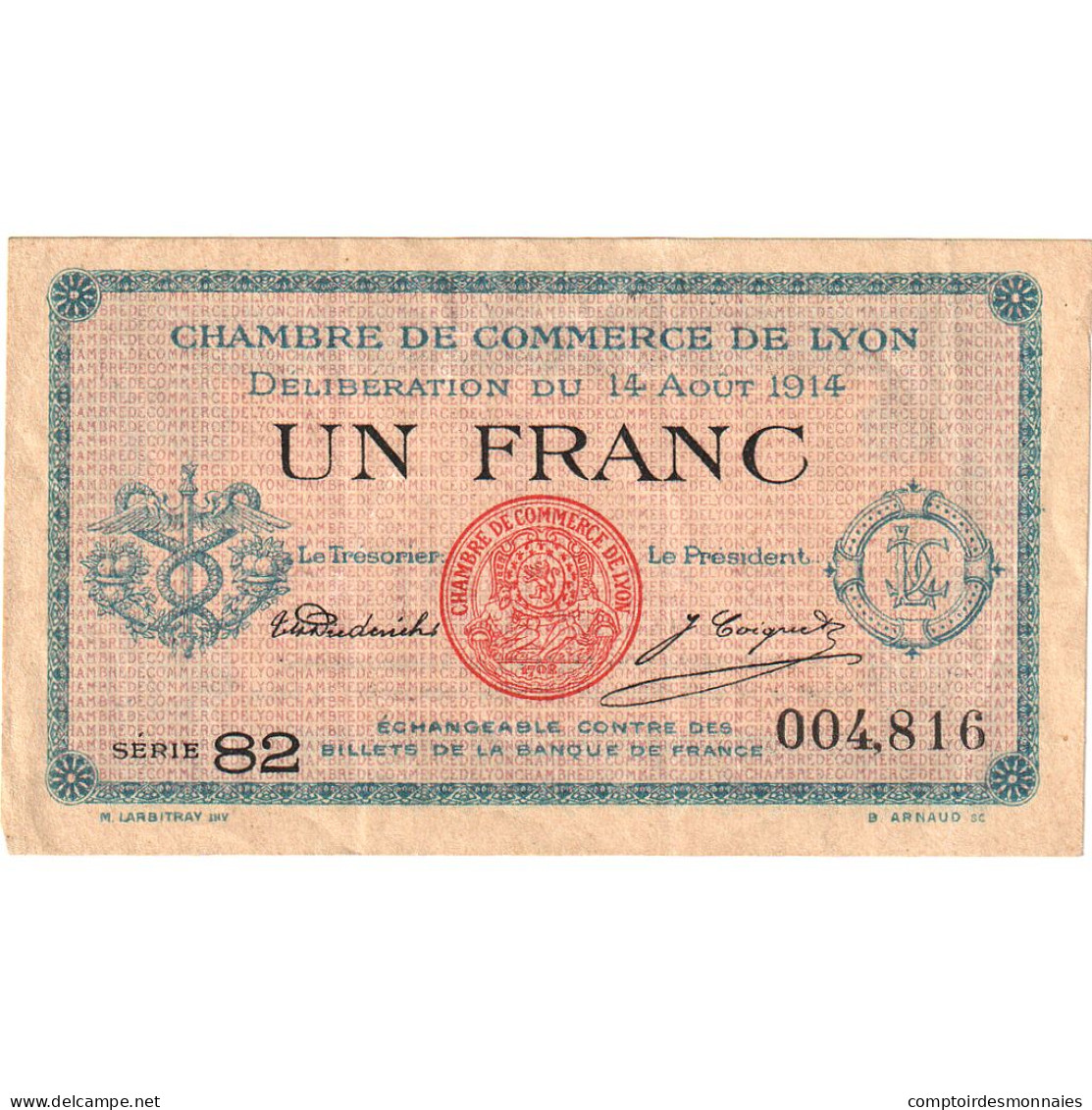 France, Lyon, 1 Franc, 1914, Chambre De Commerce, SUP, Pirot:77-1 - Chambre De Commerce
