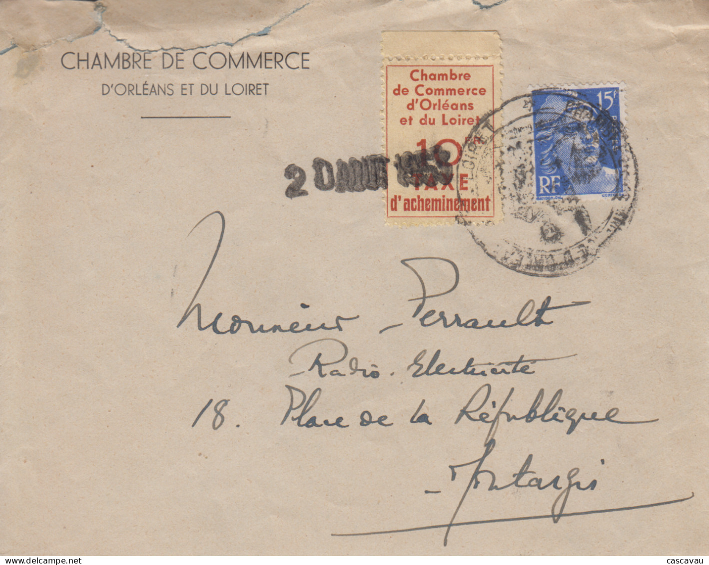 Enveloppe   FRANCE    Gréve   CHAMBRE  DE  COMMERCE  DU   LOIRET     ORLEANS    1953 - Documents