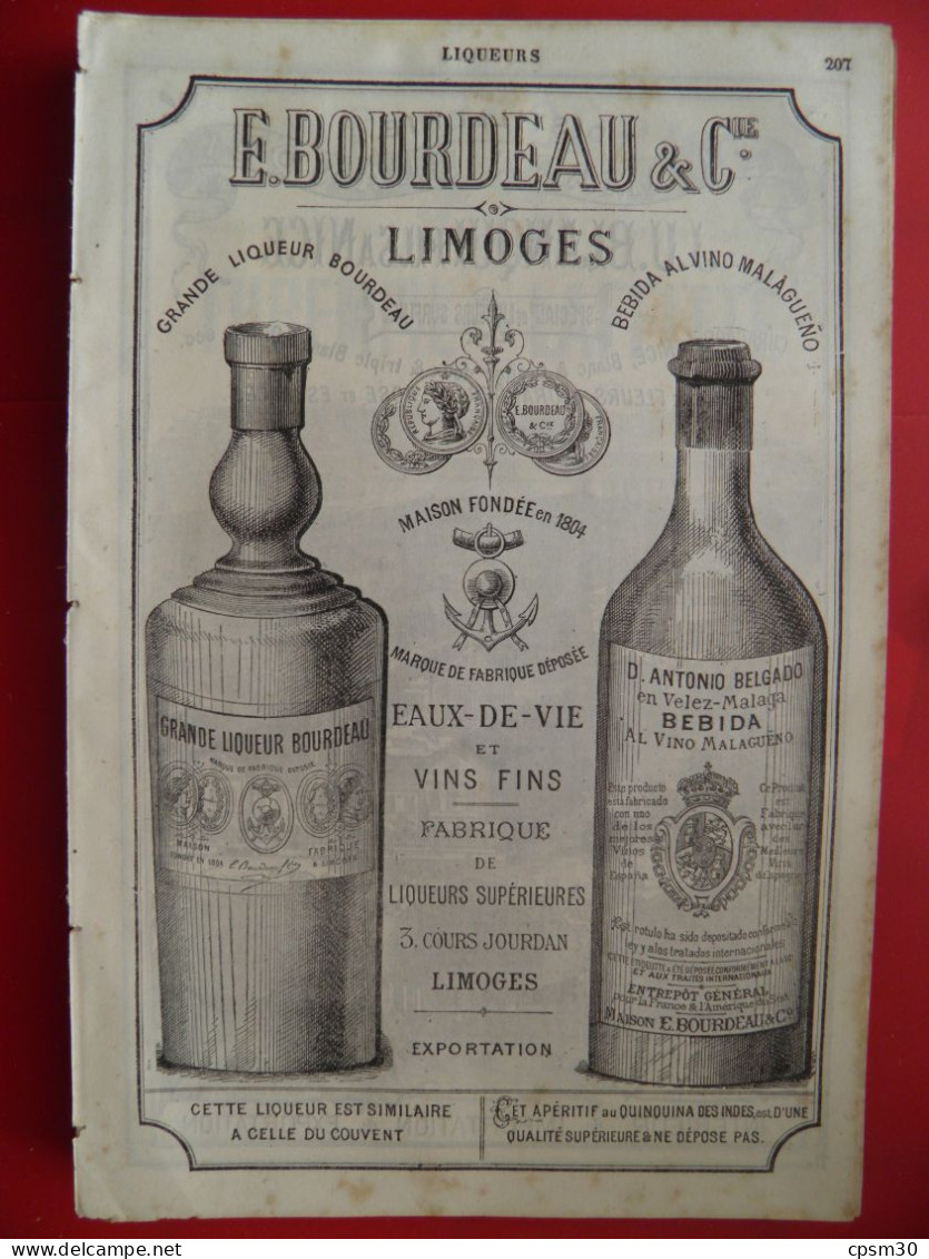 PUB 1884 - Distillerie J U Blanqui 06 Nice, Liqueur E Boudeau 87 Limoges - Publicités