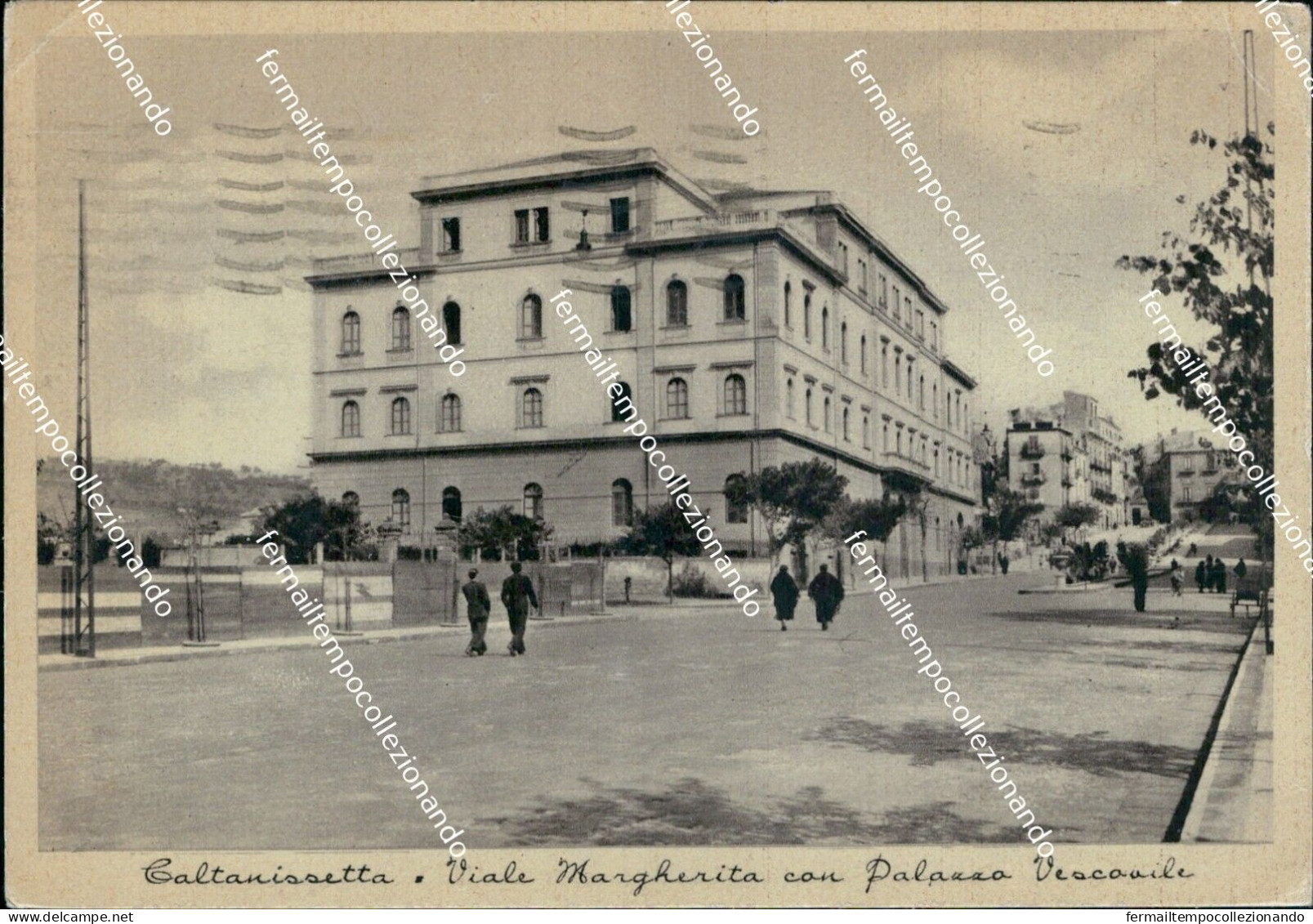 Bh524 Cartolina Caltanissetta Citta' Viale Margherita Con Palazzo Vescovile 1939 - Caltanissetta