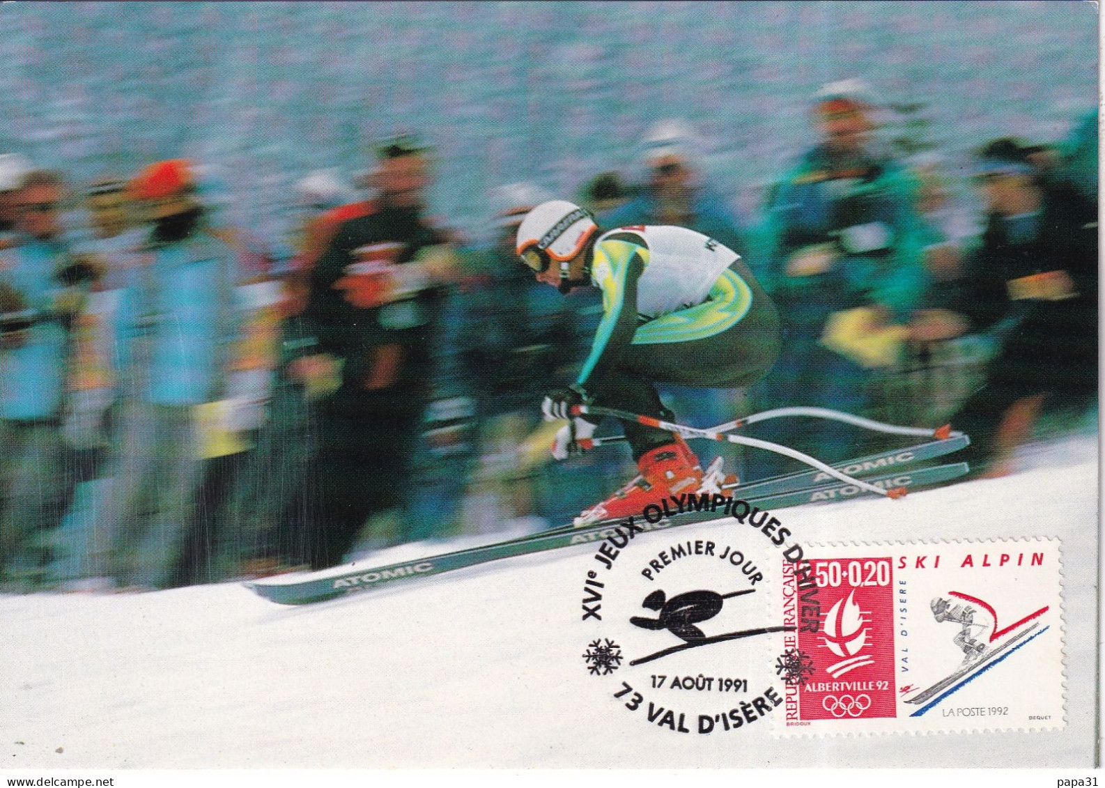 Epreuve De Ski Alpin   Avec Le Timbre  Jeux Olimpiques D'hver - Alberville - Kunstschaatsen