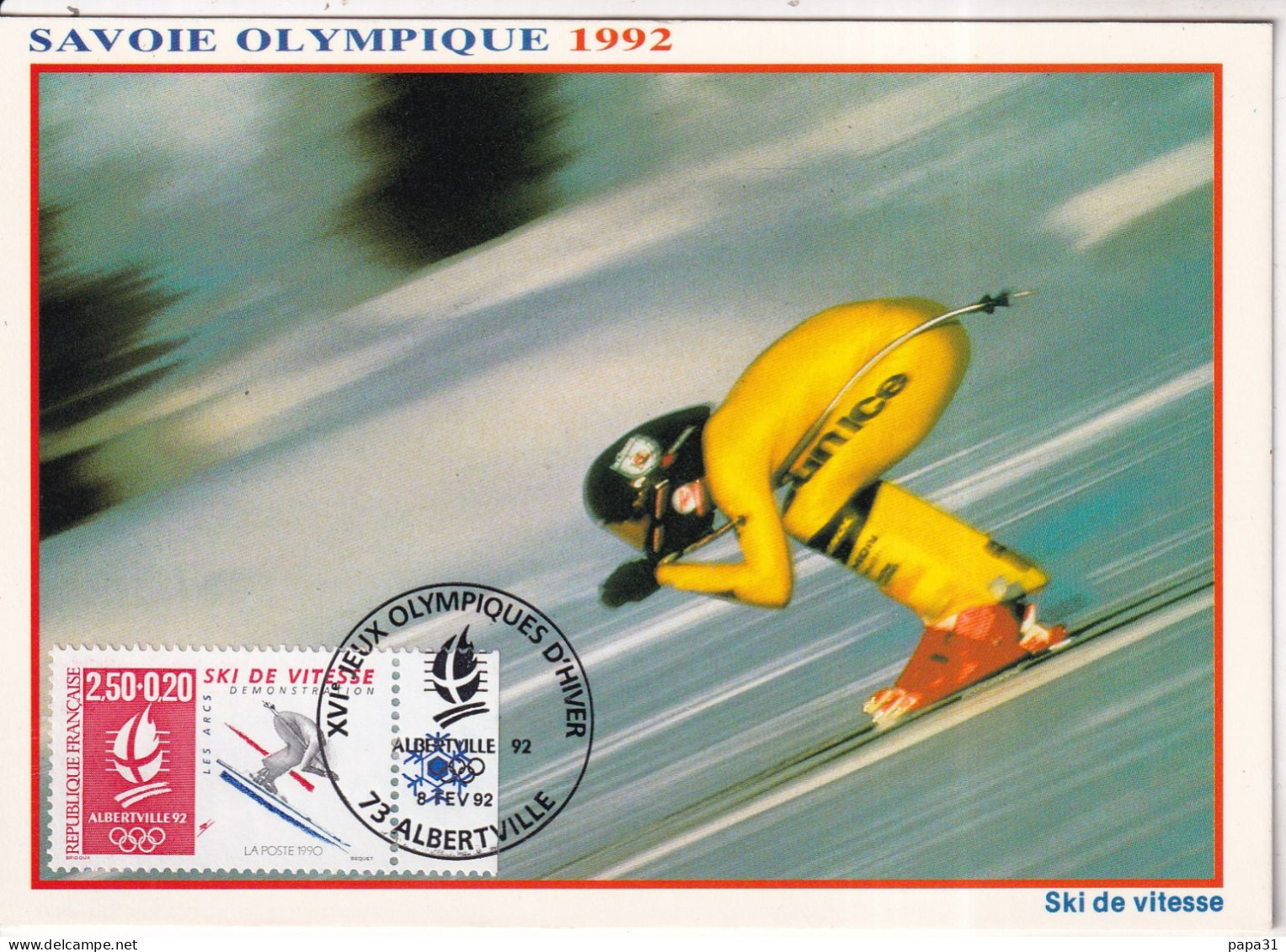 Ski De Vitesse   Avec Le Timbre  Jeux Olimpiques D'hver - Alberville - Pattinaggio Artistico