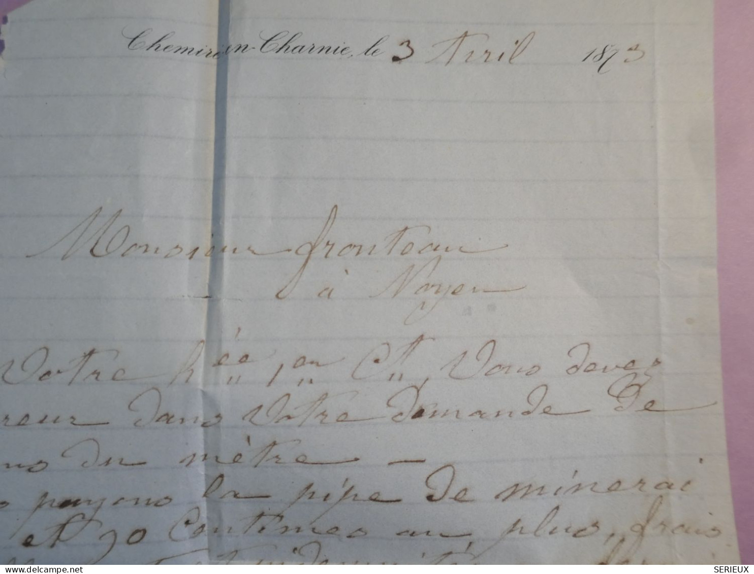 DK 20 FRANCE BELLE  LETTRE   1873 PETIT BUREAU  ST DENIS  D OBOUFS ? A  NOYEN +CACHET PERLé++  AFF. INTERESSANT +++ + - 1849-1876: Periodo Clásico