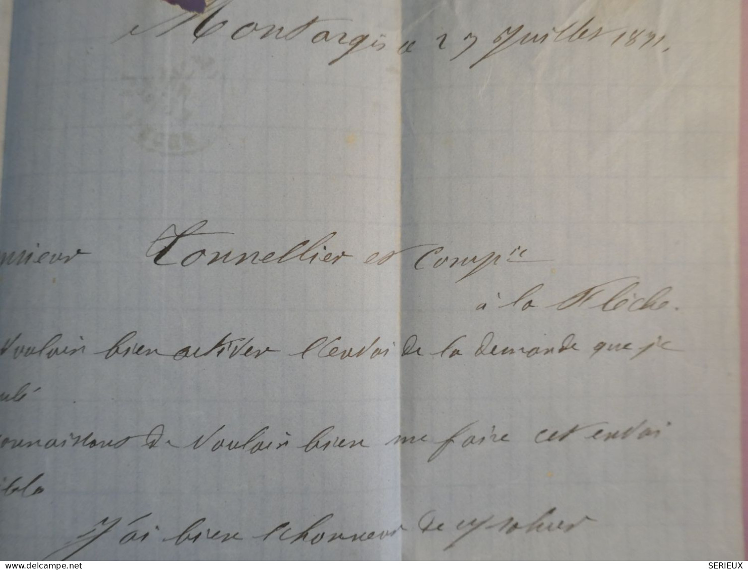 DK 20 FRANCE BELLE  LETTRE   1871 PETIT BUREAU  MONTARGIS A LA FLECHE +CERES 20C SIEGE +  AFF. INTERESSANT +++ + - 1849-1876: Periodo Classico