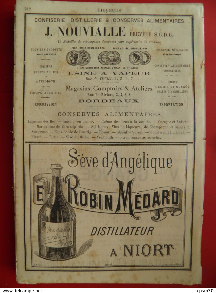 PUB 1884 - Liqueur Bonnal Rue St Rémi, V Grange Rue Fondaudàge, J Nouvialle 33 Bordeaux, Sève Angélique 79 Niort - Publicités