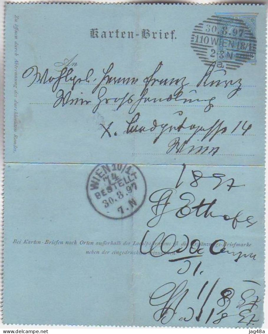 AUSTRIA. 1897/Wien - CityPost, Internal PS Letter-card/grill-postMark. - Letter-Cards