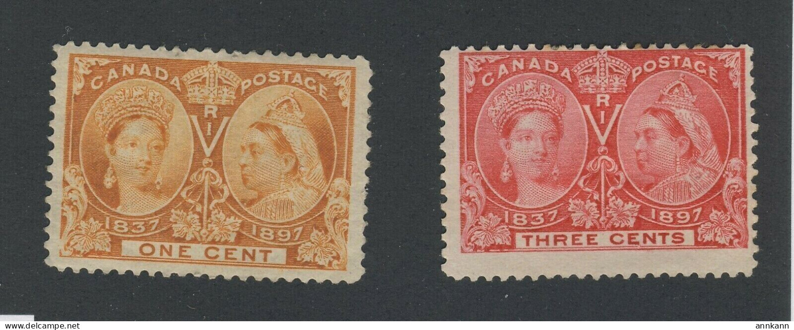 2x Canada Victoria Jubilee MH Stamps #51-1c F/VF 53-3c Fine Guide Value = $35.00 - Ongebruikt