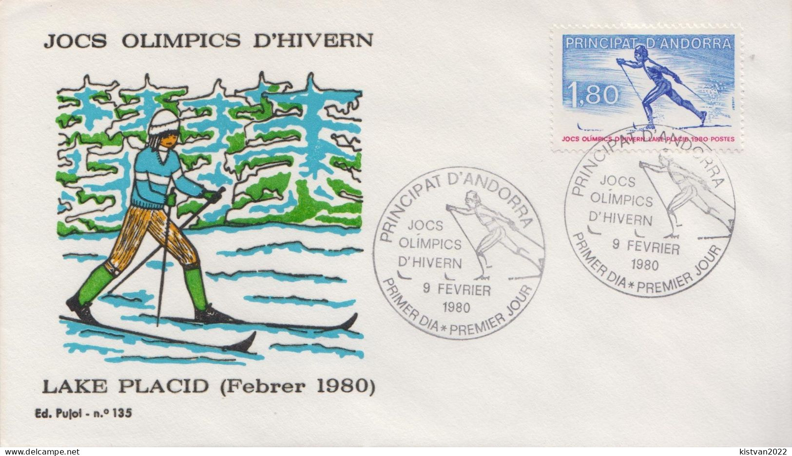 Andorra Stamp On FDC - Invierno 1980: Lake Placid