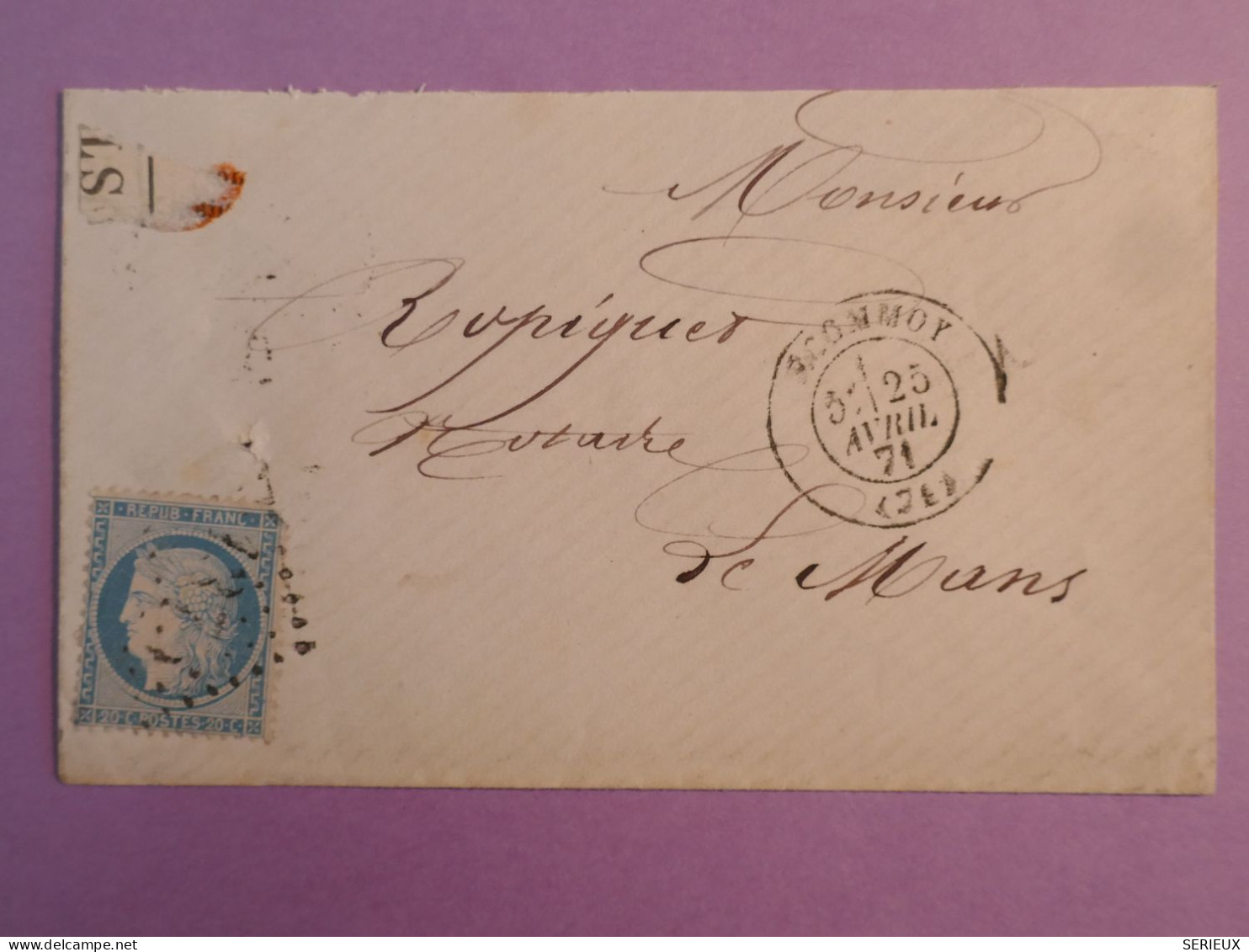 DK 20 FRANCE BELLE  LETTRE   1871 PETIT BUREAU  CONMOY  +CERES 20C SIEGE +  AFF. INTERESSANT +++ + - 1849-1876: Classic Period