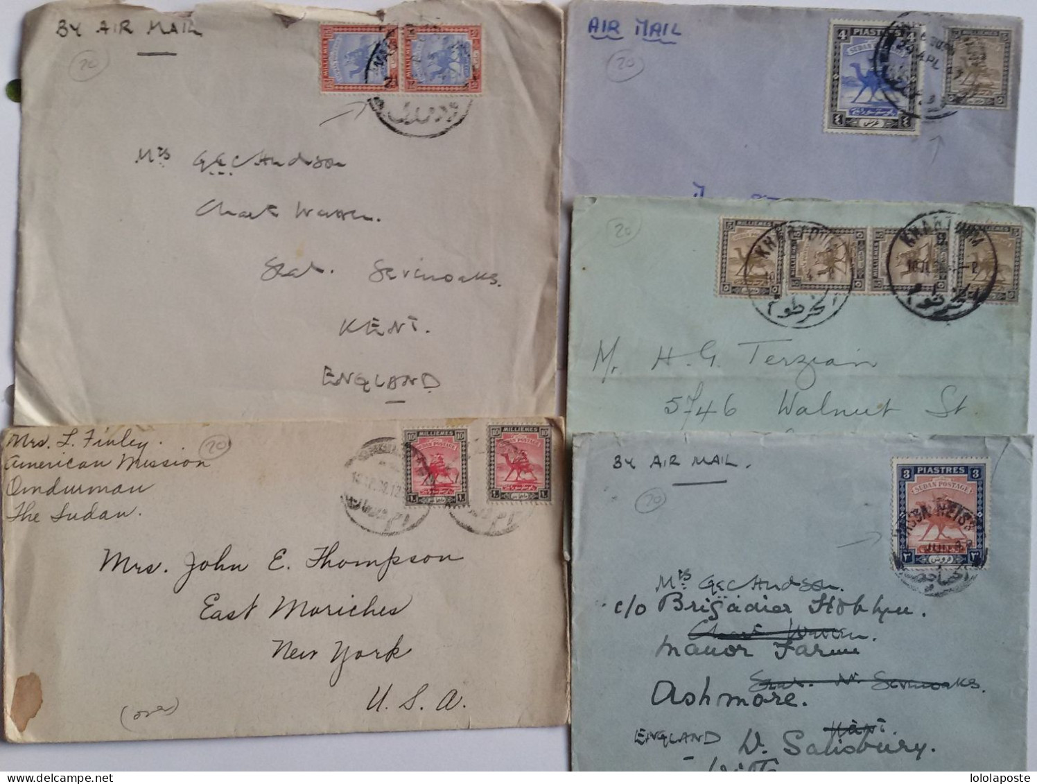 U.K. - SOUDAN - 5 Lettres Des Années 40 Pour La Grande-Bretagne Et Les Etats-Unis - 2 Photos - Soedan (...-1951)