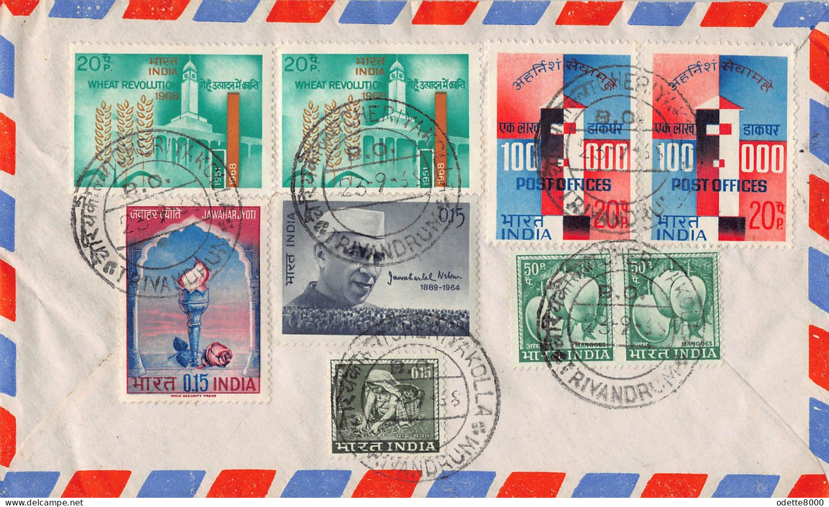 Airmail Luchtpost Belgie India By Air Par Avion Kerala Postzegels India Enveloppe Brief D 6056 - Poste Aérienne