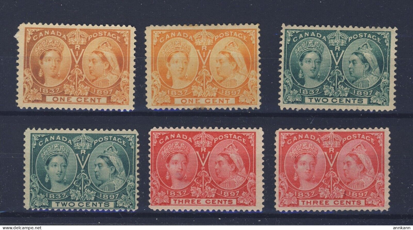 6x Canada Victoria Jubilee Stamps #51-51i-52-52i-53-53i. Guide Value = $87.00 - Neufs