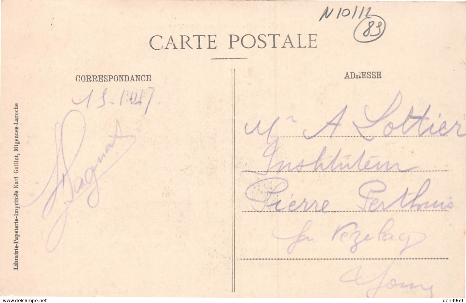 COURSON-les-CARRIERES (Yonne) - Un Coin Paysagiste - Voyagé 1917 (2 Scans) Lottier Instituteur à Pierre-Perthuis - Courson-les-Carrières